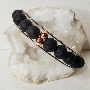 Channel Set Lava Stone/Bead & Copper Braclet